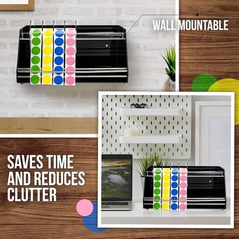 Multi-Use Small Label Dispenser for Rolls of Sticker Labels - 5.67"x 7.83"x4.72", Heavy-Duty, Wall-Mountable Acrylic Sticker Roll Dispenser, Anti-Slip (Small Black) in Kuwait