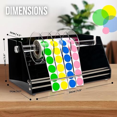 Multi-Use Small Label Dispenser for Rolls of Sticker Labels - 5.67"x 7.83"x4.72", Heavy-Duty, Wall-Mountable Acrylic Sticker Roll Dispenser, Anti-Slip (Small Black) in Kuwait