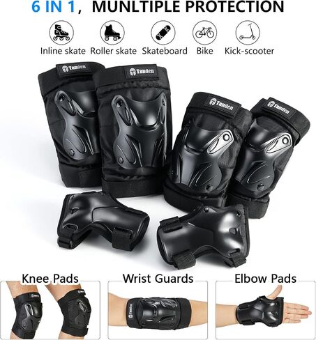 Skating Protective Gear Adult Knee and Elbow Pads Wrist Guards for Roller Skating Skateboarding, Skate Pads Adult Knee Pads for Men Women Black in Kuwait