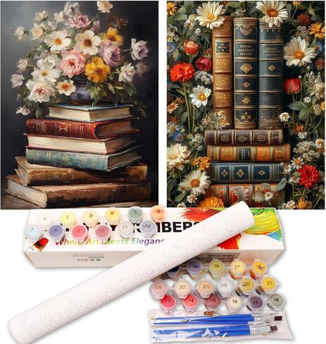 2 Pack Flower Paint by Numbers Kit for Adults, Book Paint by Numbers for Adults, DIY Adult Painting by Numbers Beginners on Canvas Acrylic for Home Wall Art Decor 12x16Inch (Rolled Package) in Kuwait
