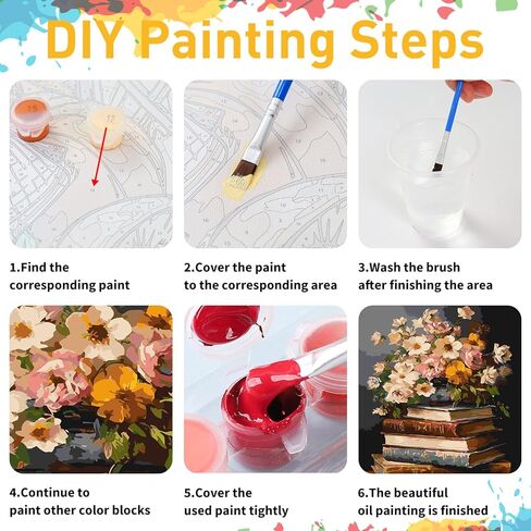 2 Pack Flower Paint by Numbers Kit for Adults, Book Paint by Numbers for Adults, DIY Adult Painting by Numbers Beginners on Canvas Acrylic for Home Wall Art Decor 12x16Inch (Rolled Package) in Kuwait