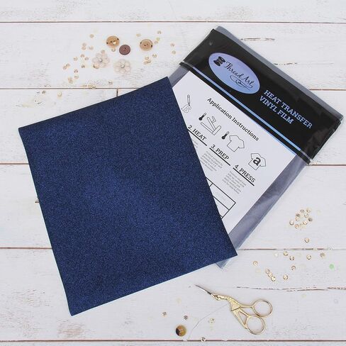 Threadart Navy 10 "x 12" Glitter Transe Transfer Vinyl Sheets | 12 ورقة حزمة حزمة | ألوان بريق | متوافق مع الكريكوت صورة ظلية و Cameo | HTV in Kuwait