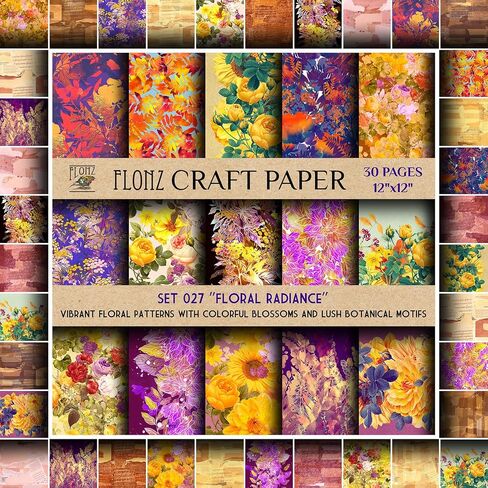 Scrapbook Paper (30 pages 12"x12") Vintage Blooms: Elegant Antique Floral Designs for Timeless and Sophisticated Paper Creations FLONZ Vintage Styled Double Sided Paper Pad for Craft Cardmaking in Saudi Arabia