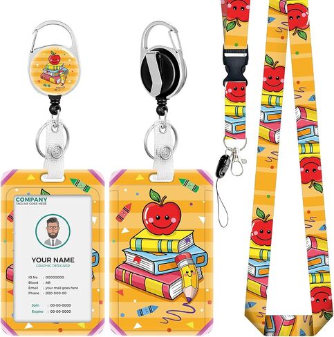 Teacher Lanyards for Id Badges Ajustable, Cute Apple Badge Reel Heavy Duty with Carabiner Clip, Fashionable ID Badge Holder with Breakaway Lanyard for Women Work Office Nurse Doctor Student Gifts in Saudi Arabia