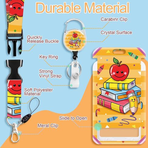 Teacher Lanyards for Id Badges Ajustable, Cute Apple Badge Reel Heavy Duty with Carabiner Clip, Fashionable ID Badge Holder with Breakaway Lanyard for Women Work Office Nurse Doctor Student Gifts in Saudi Arabia