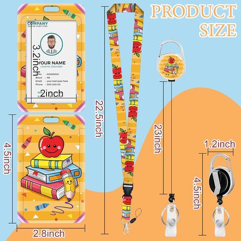Teacher Lanyards for Id Badges Ajustable, Cute Apple Badge Reel Heavy Duty with Carabiner Clip, Fashionable ID Badge Holder with Breakaway Lanyard for Women Work Office Nurse Doctor Student Gifts in Saudi Arabia