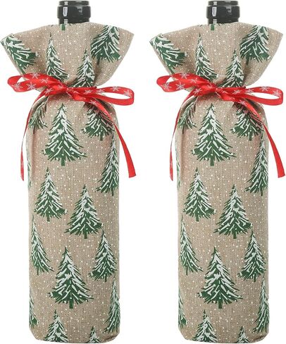 Perseverance Trade Christmas Gift Bags Pack of 2 Wine Bottle Bags Multicolor Snowflake with Ribbon Reusable Wine Bottle Covers for Christmas Wedding Birthday Travel Holiday Party in Saudi Arabia