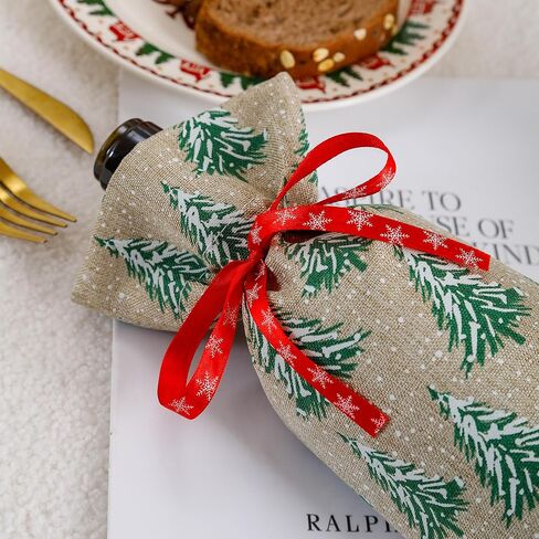 Perseverance Trade Christmas Gift Bags Pack of 2 Wine Bottle Bags Multicolor Snowflake with Ribbon Reusable Wine Bottle Covers for Christmas Wedding Birthday Travel Holiday Party in Saudi Arabia