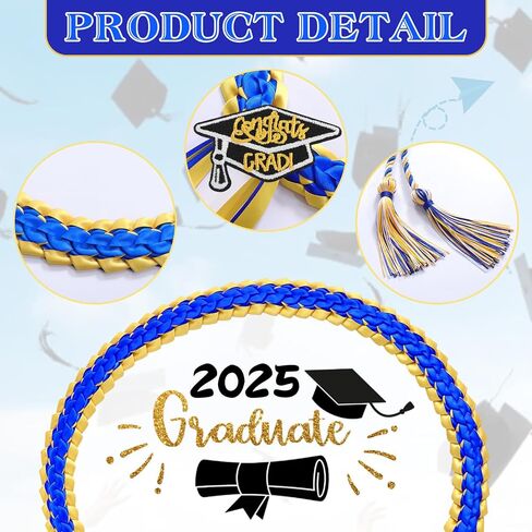 Graduation Lei Class of 2025 Money Leis for Graduation 2025 Ribbon Lei with Braided Necklace Glitter Patches for Him Her High School College Congrats Grad Gifts Party Supplies in Saudi Arabia