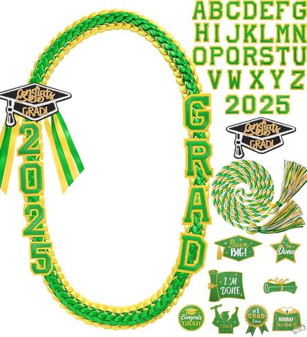 Graduation Lei Class of 2025 Money Leis for Graduation 2025 Ribbon Lei with Braided Necklace Glitter Patches for Him Her High School College Congrats Grad Gifts Party Supplies in Saudi Arabia