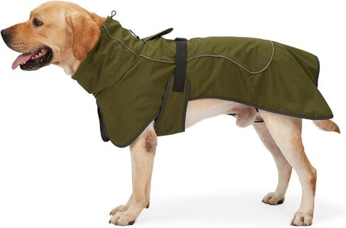 Dog Raincoat & Winter Jacket - Waterproof Windproof Reflective Coat with Warm Insulation, All-Weather Hiking Travel Gear for Indoor/Outdoor Use(Military Green, Medium) in Kuwait