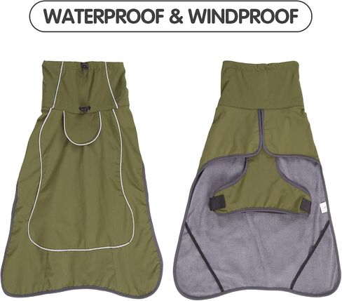 Dog Raincoat & Winter Jacket - Waterproof Windproof Reflective Coat with Warm Insulation, All-Weather Hiking Travel Gear for Indoor/Outdoor Use(Military Green, Medium) in Kuwait