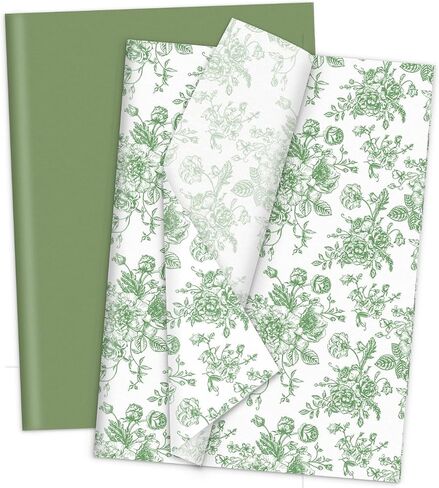 anydesign 80 أوراق Sage Green Floral Tissue Paper Chinoiserie Flower Gift Paper Paper Vintage Decorative Art Paper لعيد ميلاد الحرف DIY ، 14 × 20 بوصة in Saudi Arabia