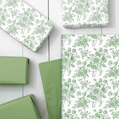 anydesign 80 أوراق Sage Green Floral Tissue Paper Chinoiserie Flower Gift Paper Paper Vintage Decorative Art Paper لعيد ميلاد الحرف DIY ، 14 × 20 بوصة in Saudi Arabia