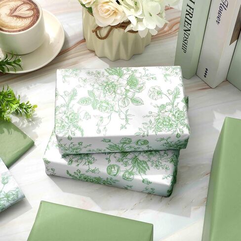 anydesign 80 أوراق Sage Green Floral Tissue Paper Chinoiserie Flower Gift Paper Paper Vintage Decorative Art Paper لعيد ميلاد الحرف DIY ، 14 × 20 بوصة in Saudi Arabia