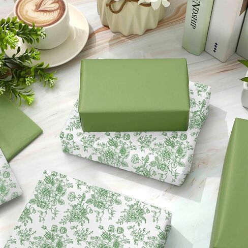 anydesign 80 أوراق Sage Green Floral Tissue Paper Chinoiserie Flower Gift Paper Paper Vintage Decorative Art Paper لعيد ميلاد الحرف DIY ، 14 × 20 بوصة in Saudi Arabia