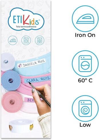 Haberdashery Online - Pink Write On Iron-on Fabric Labels for Children's Clothes, School, Nursery, Residence, 3m x 1cm Roll, No Pen Included - Color: Pink Fabric, Material: Polyester in Saudi Arabia
