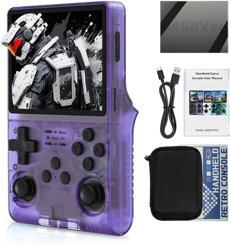 R40S Pro Handheld Game Console 3.5-in 640*480 IPS OCA Screen ArkOS 2.0 RK3326 r40spro with Portable Case Transparent Purple-64GBVer. in Saudi Arabia