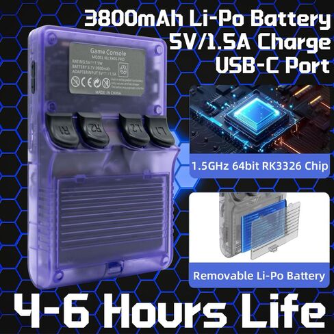 R40S Pro Handheld Game Console 3.5-in 640*480 IPS OCA Screen ArkOS 2.0 RK3326 r40spro with Portable Case Transparent Purple-64GBVer. in Saudi Arabia