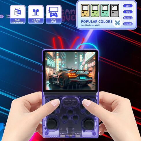 R40S Pro Handheld Game Console 3.5-in 640*480 IPS OCA Screen ArkOS 2.0 RK3326 r40spro with Portable Case Transparent Purple-64GBVer. in Saudi Arabia