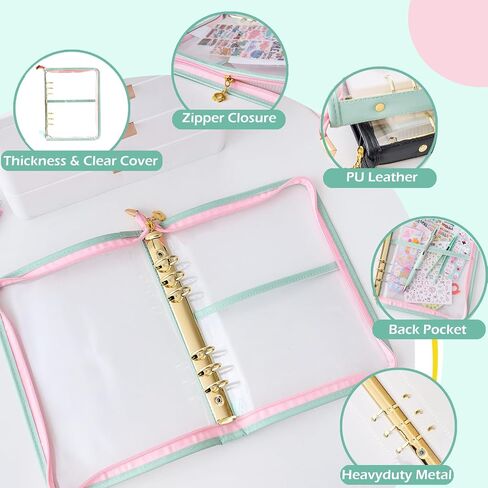 A5 Sticker Collection Organizer Binder kit large capacity (65 sheet), PU leather clear sticker storage book album with zipper closure,double-sided Collecting for journal scrapbook planner (Green) in Kuwait