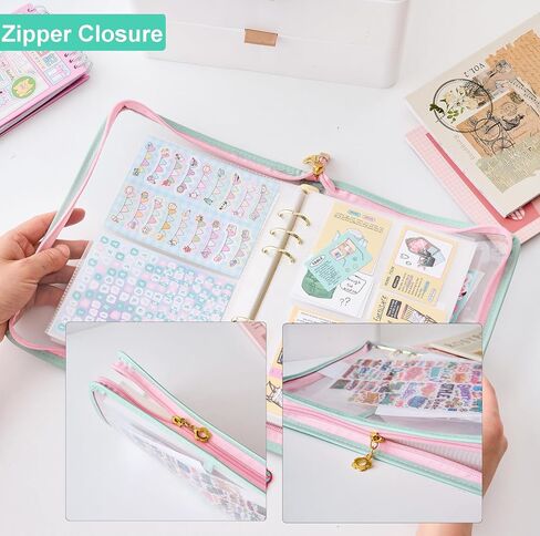 A5 Sticker Collection Organizer Binder kit large capacity (65 sheet), PU leather clear sticker storage book album with zipper closure,double-sided Collecting for journal scrapbook planner (Green) in Kuwait