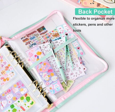A5 Sticker Collection Organizer Binder kit large capacity (65 sheet), PU leather clear sticker storage book album with zipper closure,double-sided Collecting for journal scrapbook planner (Green) in Kuwait