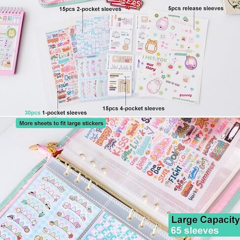 A5 Sticker Collection Organizer Binder kit large capacity (65 sheet), PU leather clear sticker storage book album with zipper closure,double-sided Collecting for journal scrapbook planner (Green) in Kuwait