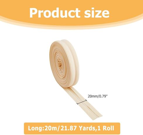 Hobbspring 3/4 inch Single Fold Bias Tape 21.87 Yards Beige Prefolded Binding Tape Polyester Natural Webbing Bulk Tape for Sewing, Decoration, Hemming and Seaming in Kuwait