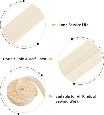 Hobbspring 3/4 inch Single Fold Bias Tape 21.87 Yards Beige Prefolded Binding Tape Polyester Natural Webbing Bulk Tape for Sewing, Decoration, Hemming and Seaming in Kuwait
