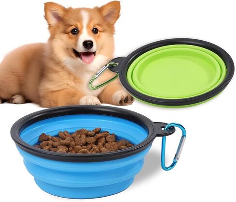 Collapsible Dog Bowls for Travel 2-Pack Dog Portable Water Bowl for Dogs Cats Foldable Feeding Watering Dish for Traveling Camping Walking with 2 Carabiners (Blue Yellow) in Saudi Arabia