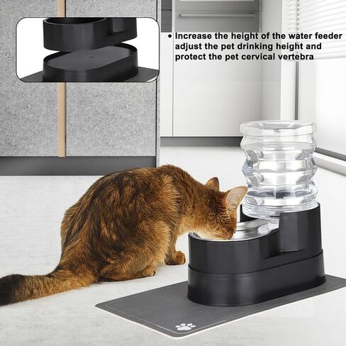 Automatic Pet Waterer, Base Raised Cat Water Dispenser, Gravity Stainless Steel Dog Water Feeder with Waterproof Pad (Black, 5L) in Saudi Arabia