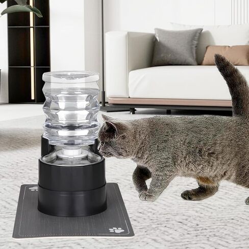 Automatic Pet Waterer, Base Raised Cat Water Dispenser, Gravity Stainless Steel Dog Water Feeder with Waterproof Pad (Black, 5L) in Saudi Arabia