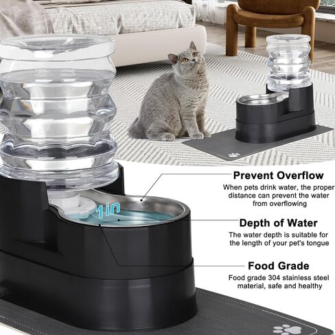 Automatic Pet Waterer, Base Raised Cat Water Dispenser, Gravity Stainless Steel Dog Water Feeder with Waterproof Pad (Black, 5L) in Saudi Arabia