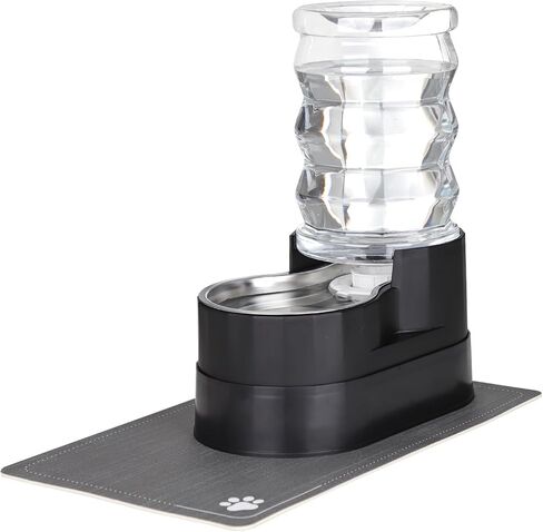 Automatic Pet Waterer, Base Raised Cat Water Dispenser, Gravity Stainless Steel Dog Water Feeder with Waterproof Pad (Black, 5L) in Saudi Arabia