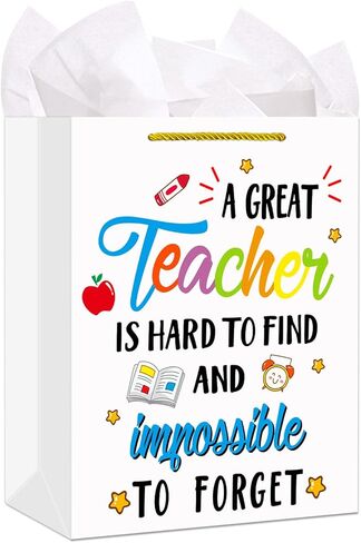 أكياس هدايا معلم FACRAFT مع مقبض -11.5 "حقيبة هدايا تقدير كبير للمعلمين مع هدايا التخرج في نهاية العام للمعلمين للمعلمين هدايا عيد الميلاد للمعلمين in Kuwait