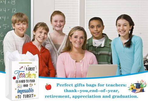 أكياس هدايا معلم FACRAFT مع مقبض -11.5 "حقيبة هدايا تقدير كبير للمعلمين مع هدايا التخرج في نهاية العام للمعلمين للمعلمين هدايا عيد الميلاد للمعلمين in Kuwait