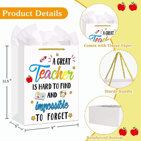 أكياس هدايا معلم FACRAFT مع مقبض -11.5 "حقيبة هدايا تقدير كبير للمعلمين مع هدايا التخرج في نهاية العام للمعلمين للمعلمين هدايا عيد الميلاد للمعلمين in Kuwait