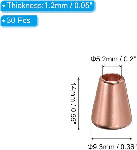 PATIKIL Bell Stopper Conical Cord Ends, 30 Pack Zinc Alloy Cord Rope Fastener Lock Clip for DIY Backpacks Shoelaces Bags, Bright Rose Gold in Saudi Arabia