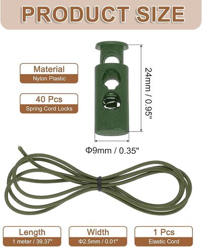 uxcell 40 Pcs Double Hole Cord Locks with 39Inch Elastic Shock Cord, Plastic Spring Toggle Stopper Clip with Stretch String for Shoelaces Drawstrings Paracord, Black in Saudi Arabia