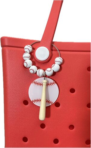 Sports Wooden Beads Charms for Bogg Bag Baseball,Baseball Accessories Mom Decor for Bogg Bag Handbag Beach Tote Bag in Kuwait