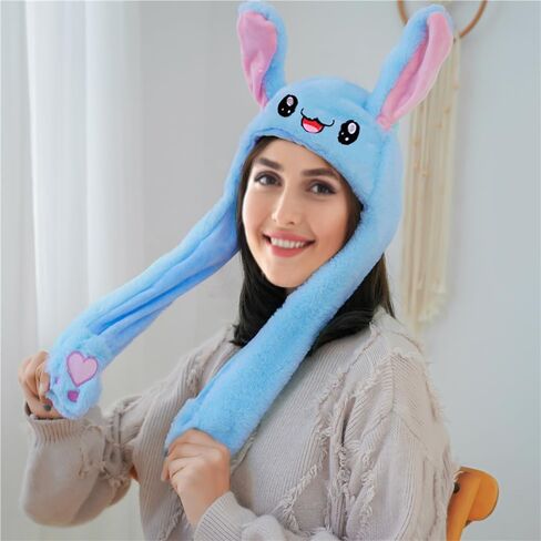 Ear Moving Jumping Rabbit Hat Bunny Plush Cap, Halloween Easter Party Cosplay Holiday Hat for Women Girls in Kuwait