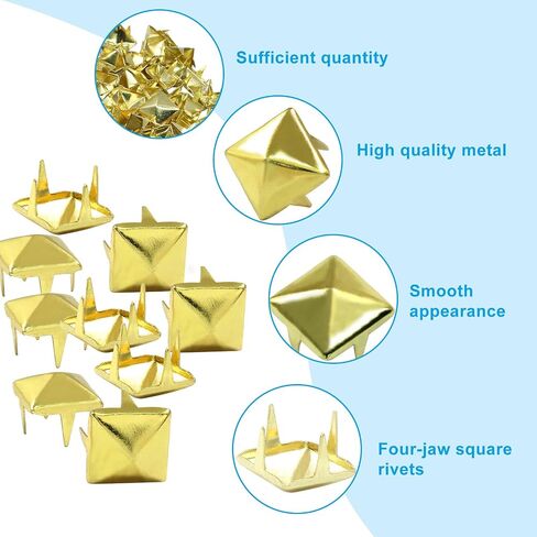 Moicstiy 100 PCS 9mm Metal Punk Spikes Pots ، Metallic Black Pyramid Studs Four-Jaw Square للجلد والملابس والكيس in Kuwait