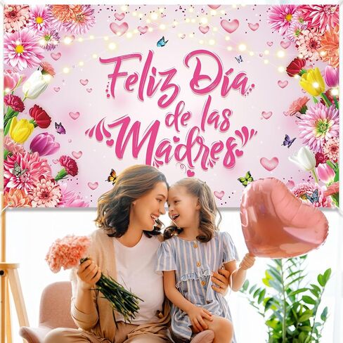 Feliz Dia de las Madres Decorations Feliz Dia De Las Madres Banner Happy Mothers Day Banner Backdrop, Mom Mother’s Day Party Supplies, 6 x 3.6 ft in Kuwait