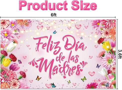 Feliz Dia de las Madres Decorations Feliz Dia De Las Madres Banner Happy Mothers Day Banner Backdrop, Mom Mother’s Day Party Supplies, 6 x 3.6 ft in Kuwait