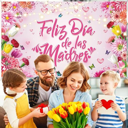 Feliz Dia de las Madres Decorations Feliz Dia De Las Madres Banner Happy Mothers Day Banner Backdrop, Mom Mother’s Day Party Supplies, 6 x 3.6 ft in Kuwait