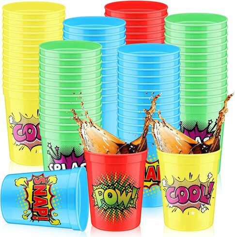 Pickmesh 48 Pcs 16 oz Plastic Cups Bulk Reusable Gender Reveal Hero Volleyball Designs Cups Pink and Blue Sport Drinking Tumbler for Sport Theme Birthday Baby Shower Party Decorations(Hero) in Kuwait
