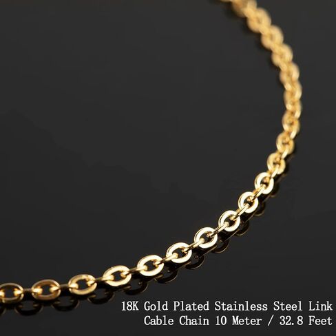 UMAOKANG 33 Feet Gold Plated Chains for Jewelry Making Flat Cable Chain Link Spool DIY Craft Earring Bracelet Necklace Chain Bulk with Lobster Clasps Jump Rings Pinch Clip Clasp in Kuwait