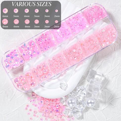 3 صناديق أحجار الراين واللؤلؤ لصياغة ، أحجام مختلطة من 2-8 مم راتنجات الهلام راتنجات الراتنجات والأحجار الكريمة اللؤلؤ من أجل بلورات اللؤلؤ البني البيضاء للأحجار الكريمة لمكياج العين أو الملابس ديي in Kuwait