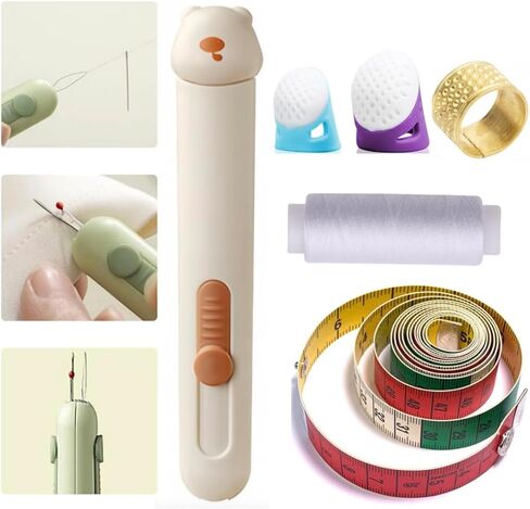 2025 Upgraded 3 in 1 Needle Threader Seam Ripper Needles Storage,HeriNova Sewing Kit for Adults,Tape Measure for Body Measurements,Thimbles for Hand Sewing,White Thread,Sewing Supplies(Cream Yellow) in Kuwait